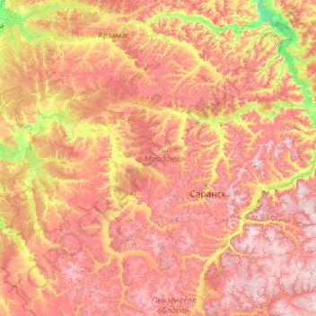 République de Mordovie topographic map, elevation, terrain