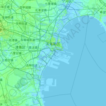 滨海新区 topographic map, elevation, terrain