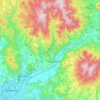 Чинадіївська селищна громада topographic map, elevation, terrain