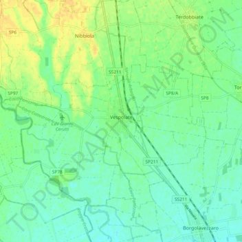 Vespolate topographic map, elevation, terrain