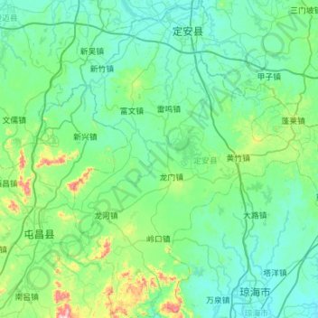 定安县 topographic map, elevation, terrain