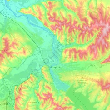 Irkutsk topographic map, elevation, terrain
