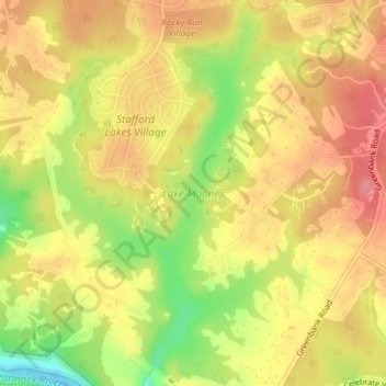 Lake Mooney topographic map, elevation, terrain