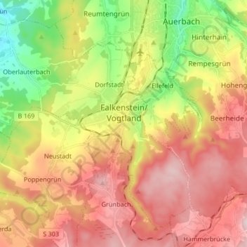 Falkenstein/Vogtland topographic map, elevation, terrain