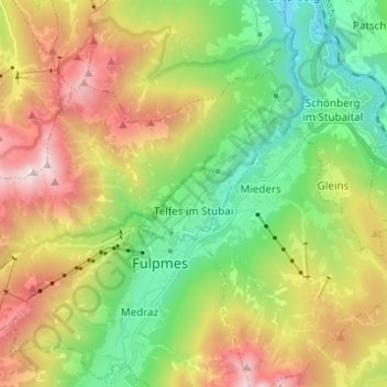 Telfes im Stubai topographic map, elevation, terrain