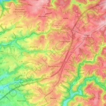 Burscheid topographic map, elevation, terrain