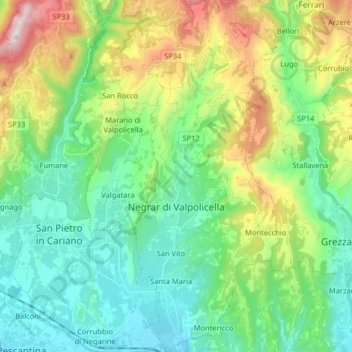 Negrar di Valpolicella topographic map, elevation, terrain