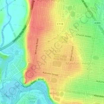 Herne Hill topographic map, elevation, terrain