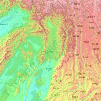 Kachin State topographic map, elevation, terrain