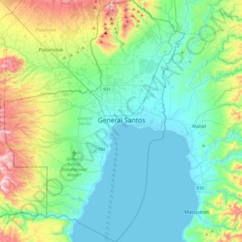 General Santos topographic map, elevation, terrain