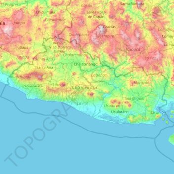 El Salvador topographic map, elevation, terrain