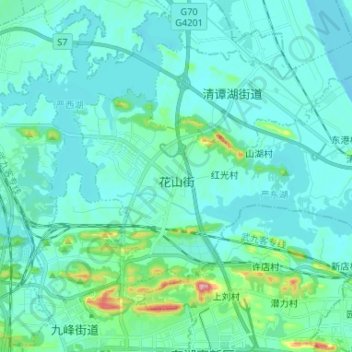 花山街道 topographic map, elevation, terrain