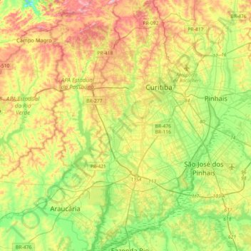Rio Barigui topographic map, elevation, terrain