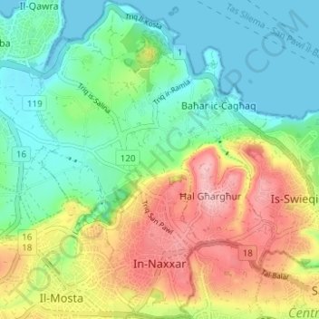 Naxxar topographic map, elevation, terrain