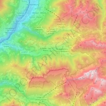 Villnöß - Funes topographic map, elevation, terrain