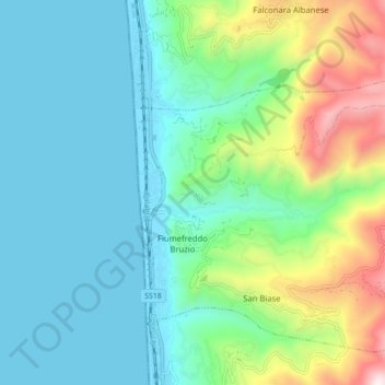 Fiumefreddo Bruzio topographic map, elevation, terrain