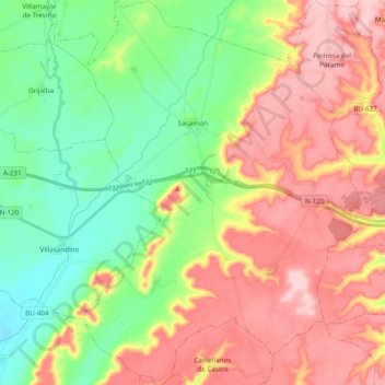 Sasamón topographic map, elevation, terrain