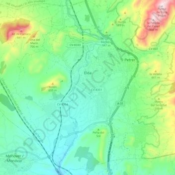 Elda topographic map, elevation, terrain