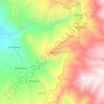Llapo topographic map, elevation, terrain