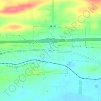 Plumerville topographic map, elevation, terrain