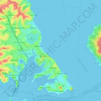 Devonport-Takapuna topographic map, elevation, terrain