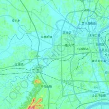 蒸湘区 topographic map, elevation, terrain