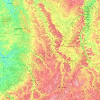 Côtes de Meuse topographic map, elevation, terrain