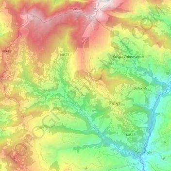 Bhimeshwor topographic map, elevation, terrain