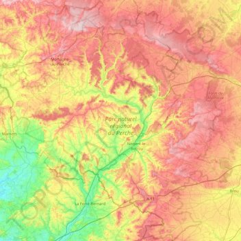 Parc naturel régional du Perche topographic map, elevation, terrain
