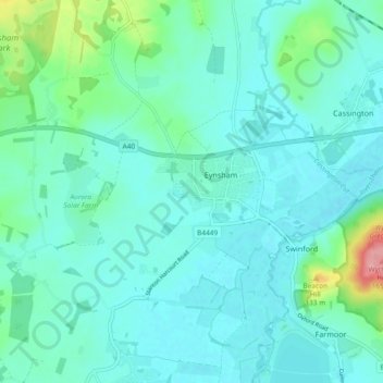 Eynsham topographic map, elevation, terrain