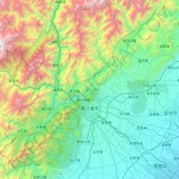 都江堰市 topographic map, elevation, terrain
