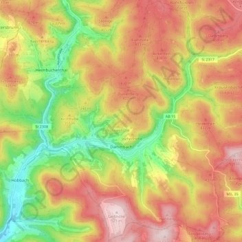Dammbach topographic map, elevation, terrain