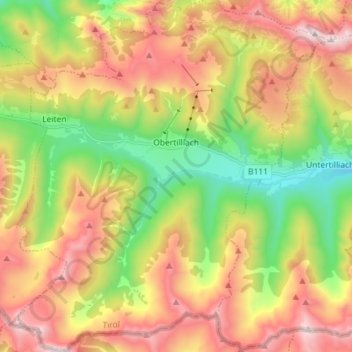 Obertilliach topographic map, elevation, terrain