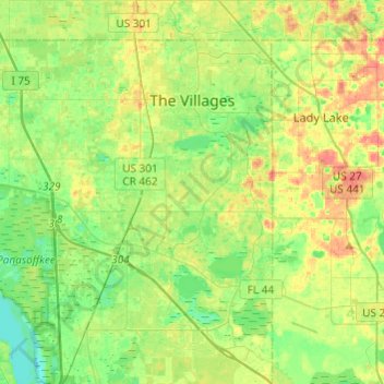 The Villages topographic map, elevation, terrain