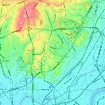 Suita topographic map, elevation, terrain