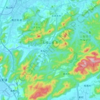 五桂山街道 topographic map, elevation, terrain