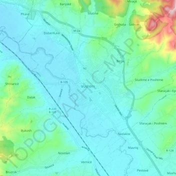 Vushtrri topographic map, elevation, terrain