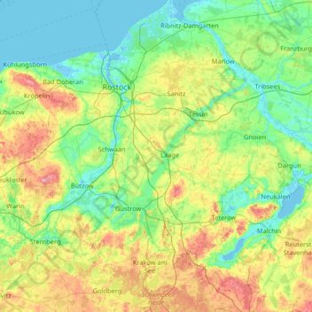 Landkreis Rostock topographic map, elevation, terrain
