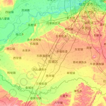 Shuangcheng District topographic map, elevation, terrain