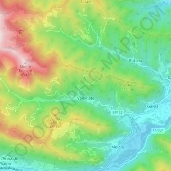 Valloriate topographic map, elevation, terrain