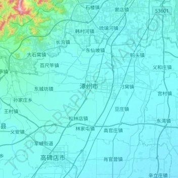 涿州市 topographic map, elevation, terrain
