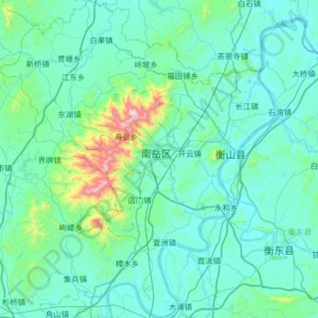 衡山县 topographic map, elevation, terrain