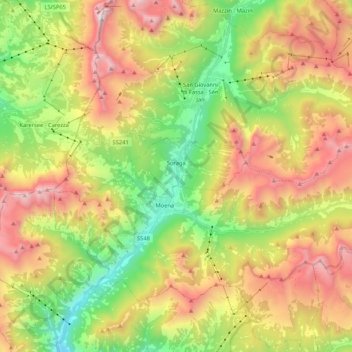 Soraga di Fassa topographic map, elevation, terrain