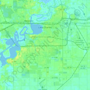 Lake Charles topographic map, elevation, terrain