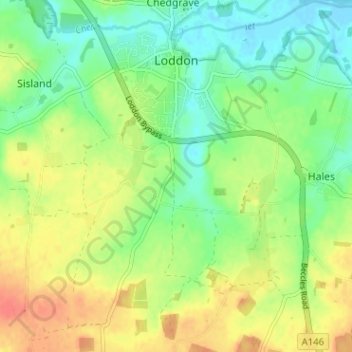 Loddon topographic map, elevation, terrain