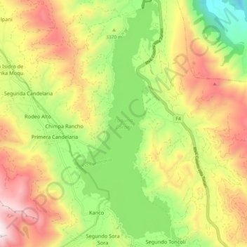 Laguna Corani topographic map, elevation, terrain