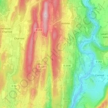 Vosbles topographic map, elevation, terrain