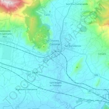 Cassino topographic map, elevation, terrain