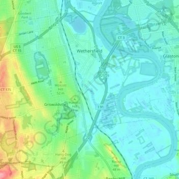Wethersfield topographic map, elevation, terrain