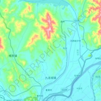 九连城镇 topographic map, elevation, terrain